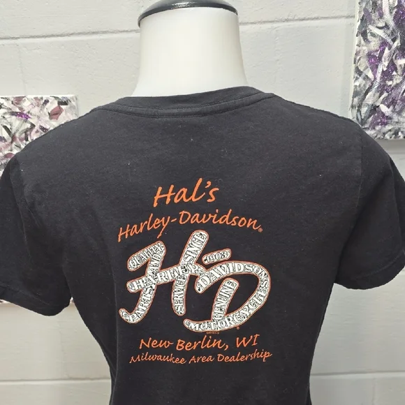 Harley-Davidson Women's Black V-Neck Tee with Graphic Logo - Picture 6 of 11